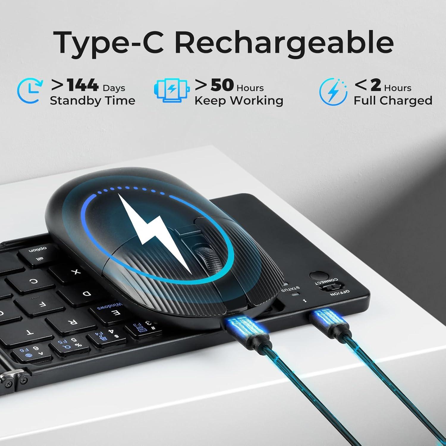 Teclado y Ratón Plegables KASING Inalámbricos USB-C Negro