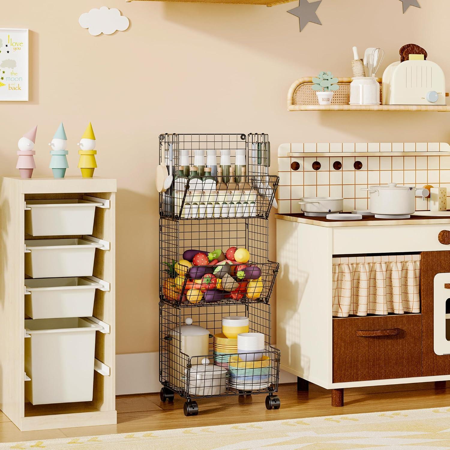 Carrito de Almacenamiento Rodante 3 Niveles Sonyabecca Negro