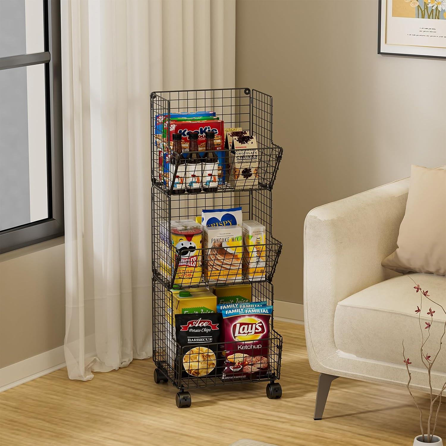 Carrito de Almacenamiento Rodante 3 Niveles Sonyabecca Negro