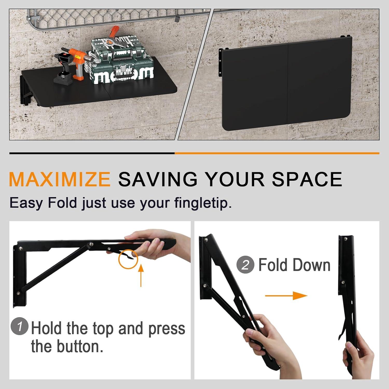 Mesa Plegable de Pared TEAMIX Negra 55.9x39.9cm Alta Resistencia