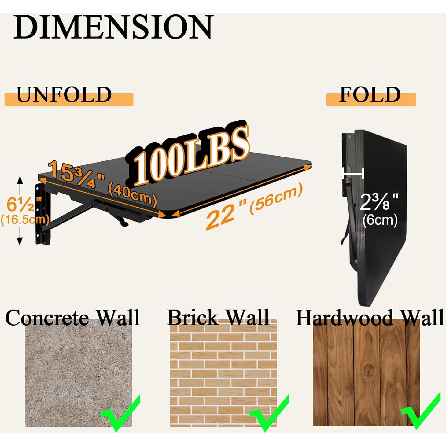 Mesa Plegable de Pared TEAMIX Negra 55.9x39.9cm Alta Resistencia