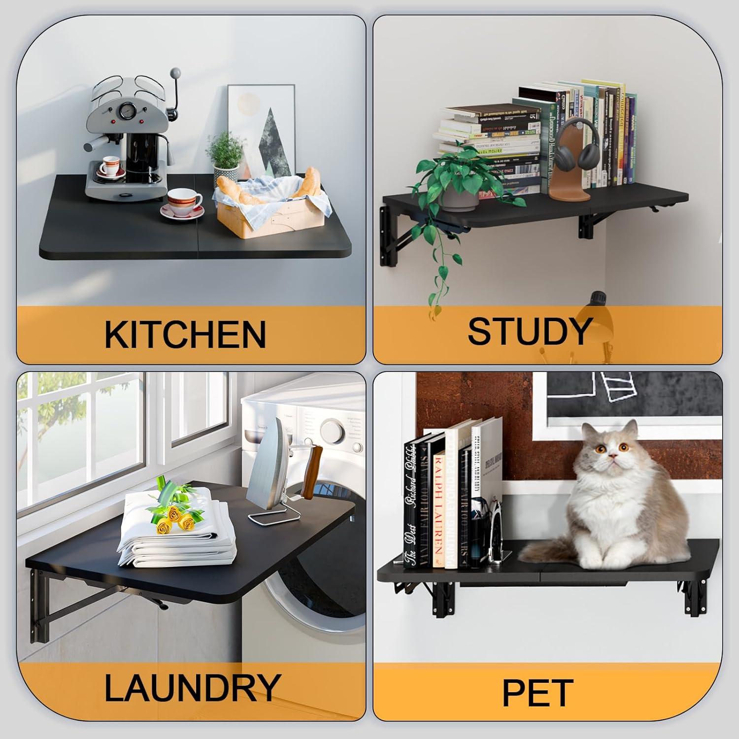 Mesa Plegable de Pared TEAMIX Negra 55.9x39.9cm Alta Resistencia