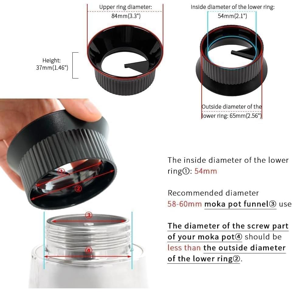 Embudo de Dosificación Moka Pot Watchget 54mm Negro - 3 Tazas