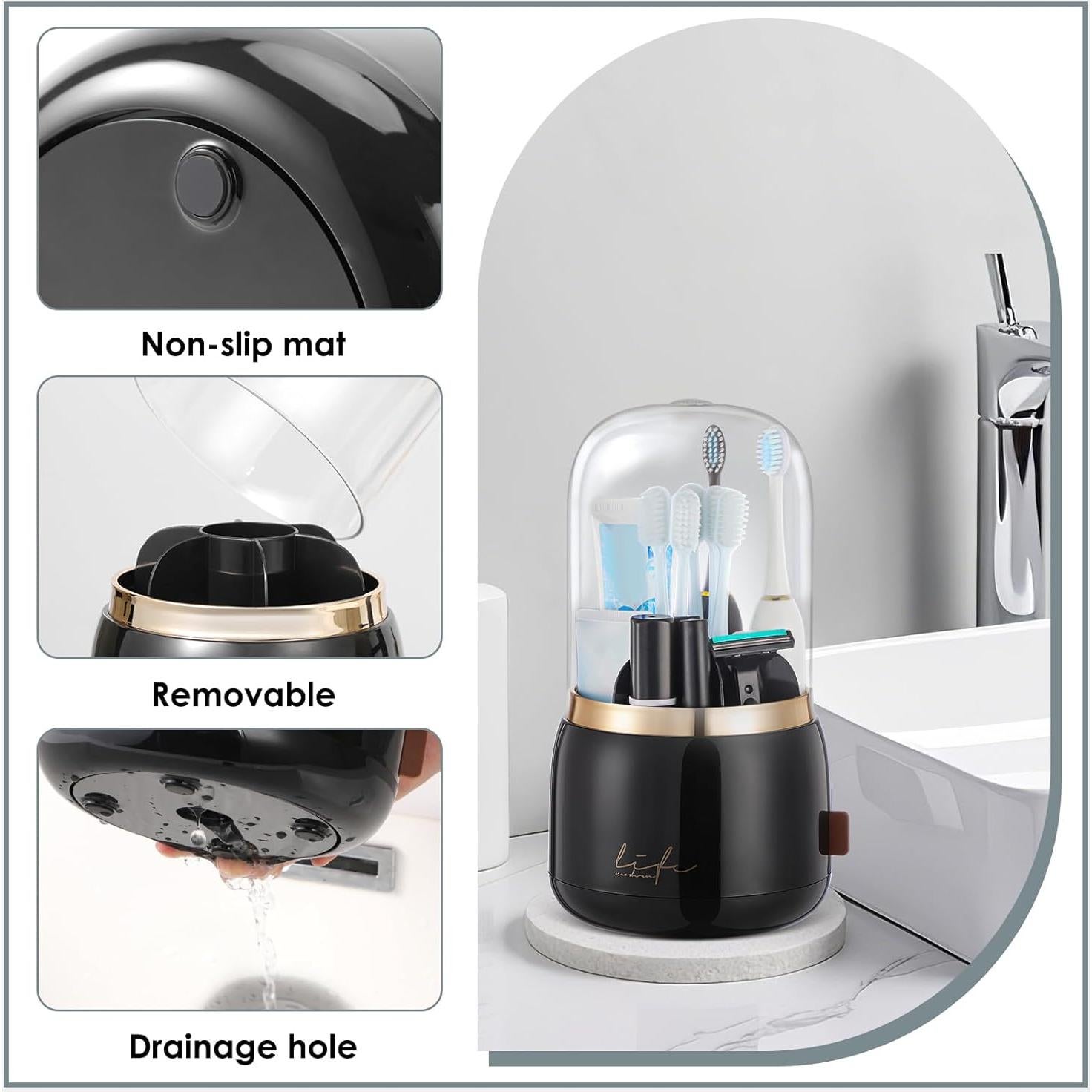 Soporte para Cepillos de Dientes EXIN DECHEN R55 Negro con Tapa