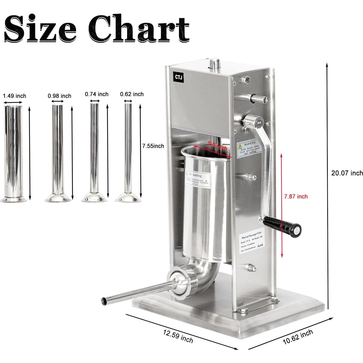 Rellenador de Salchichas Manual CTJ 3L Acero Inoxidable