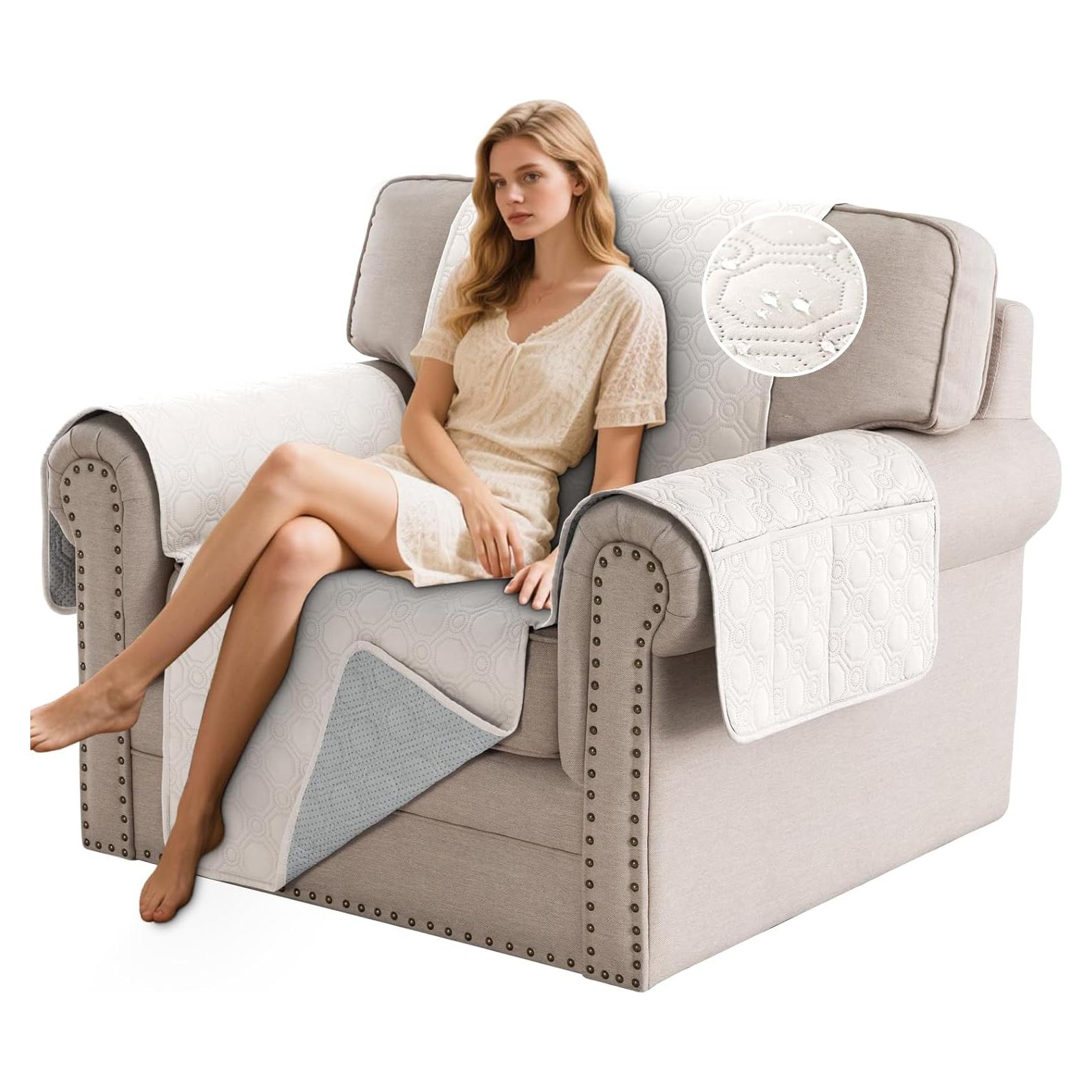 Funda de Sofá PrinceDeco Impermeable Antideslizante Beige