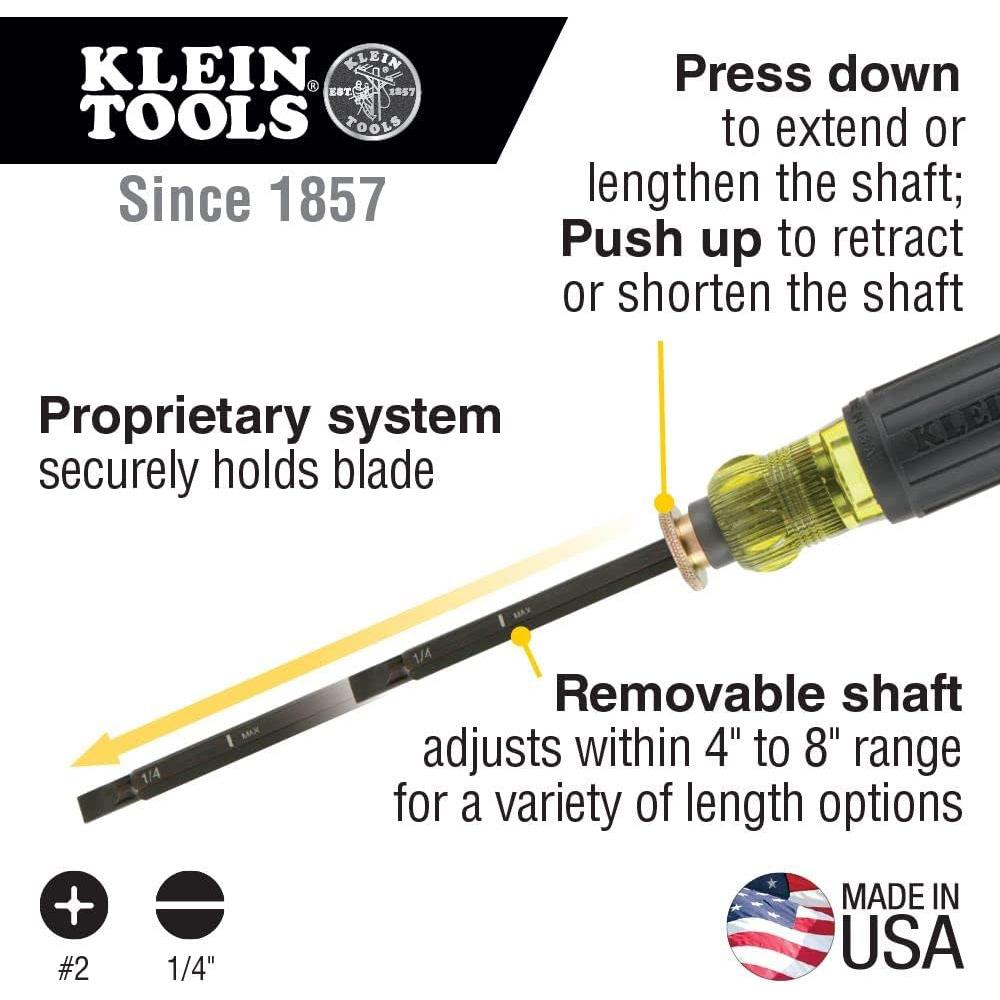 Paquete de destornillador Klein Tools 6 en 1 y ajustable 10-20 cm