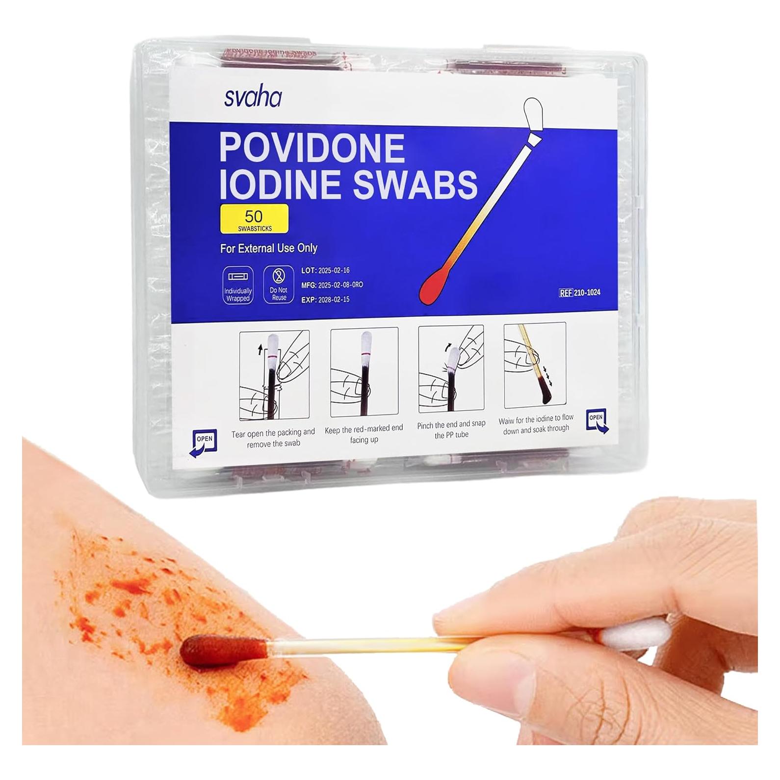 Hisopos de Yodo Svaha 50 Unidades para Cuidado de Heridas