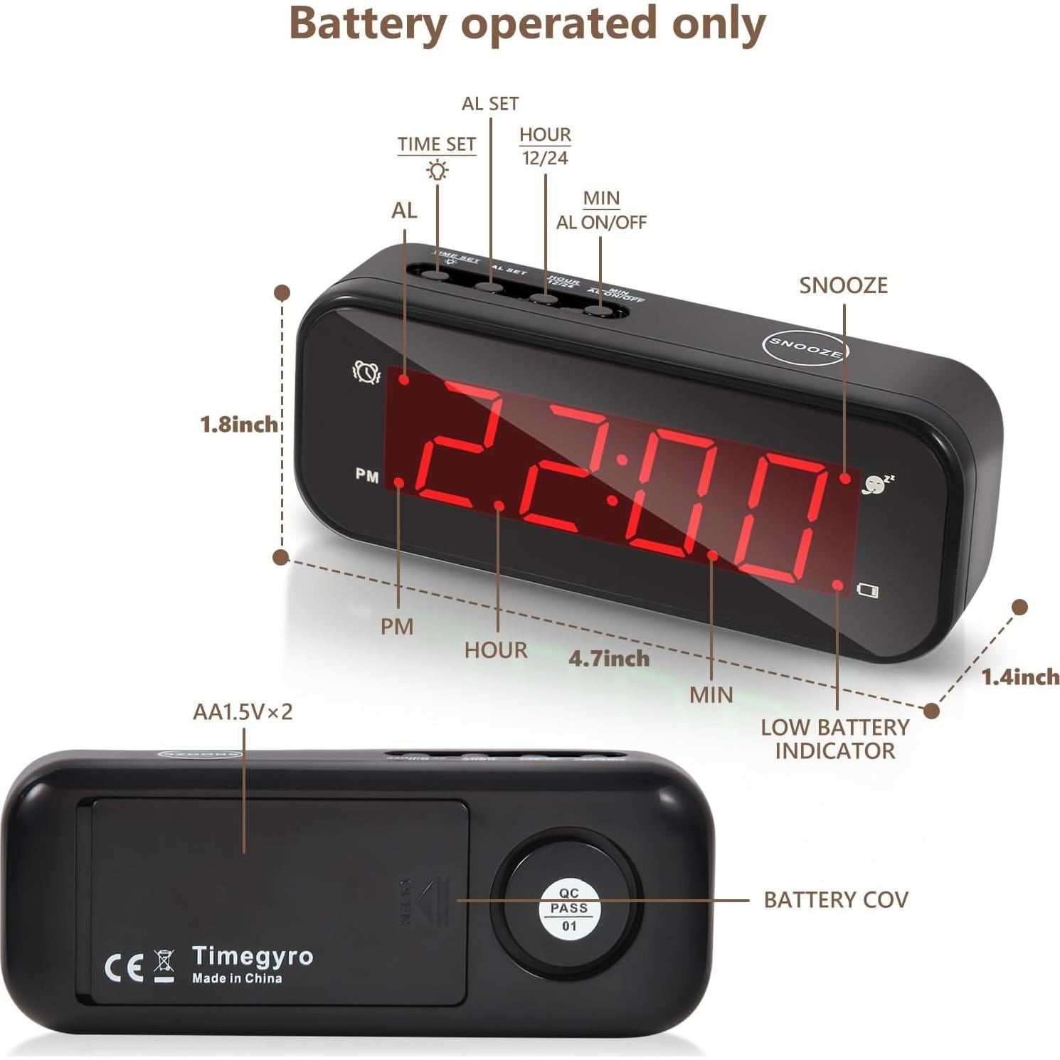 Reloj Despertador Digital Timegyro Negro Portátil LED