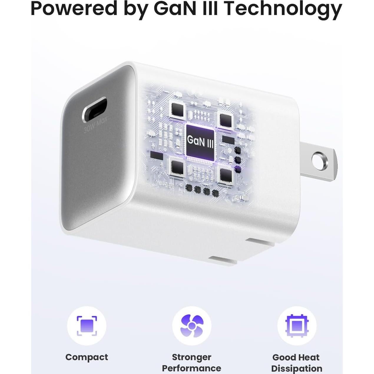 Cargador de pared 30W Wegear USB C GaN III rápido plegable