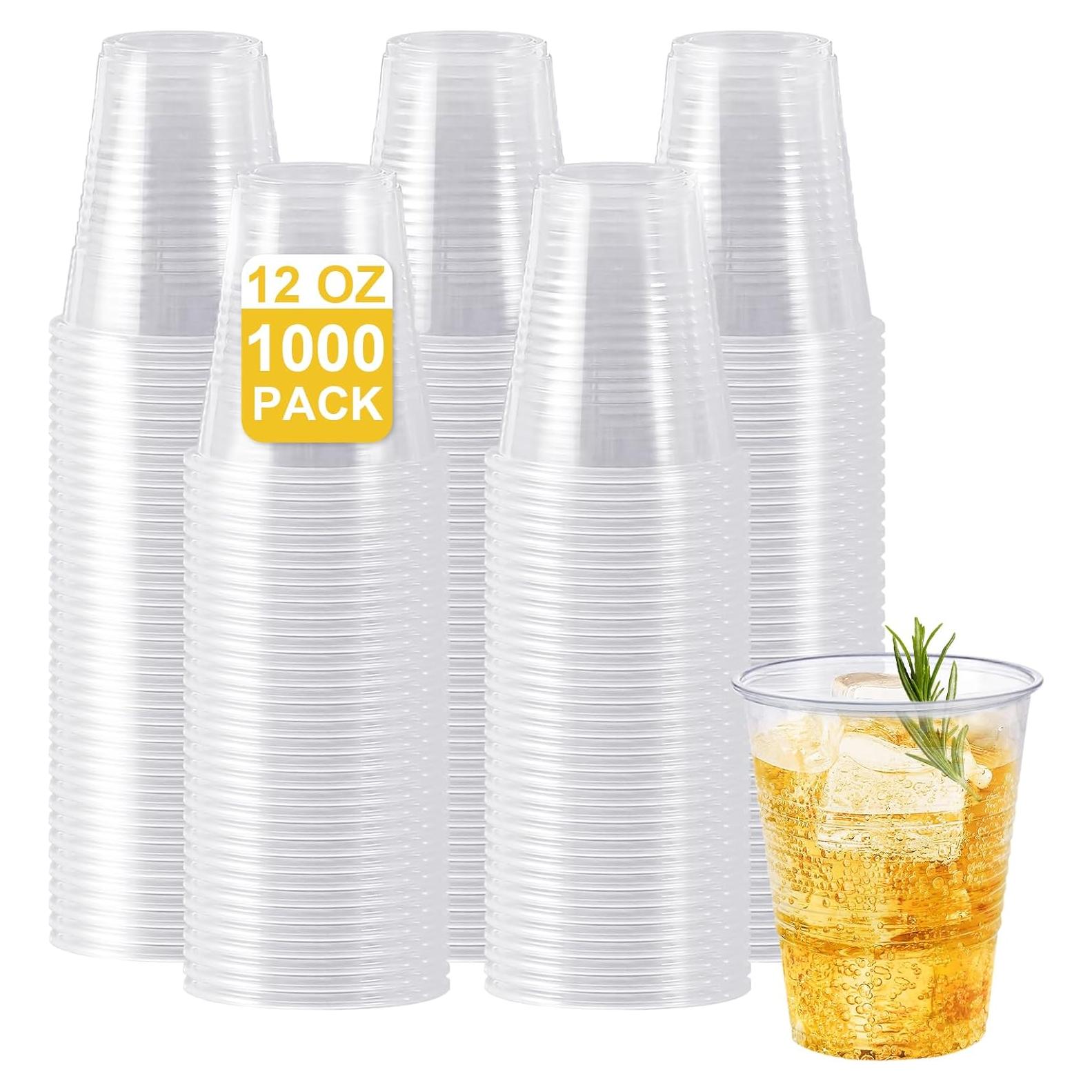 Paquete de 1000 vasos desechables SIUQ de 12 oz transparentes