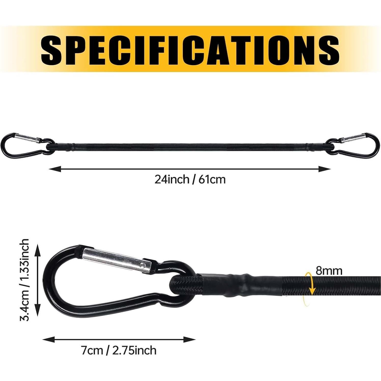 Cuerdas Bungee Radix 61 cm con Ganchos de Carabiner - Paquete de 4