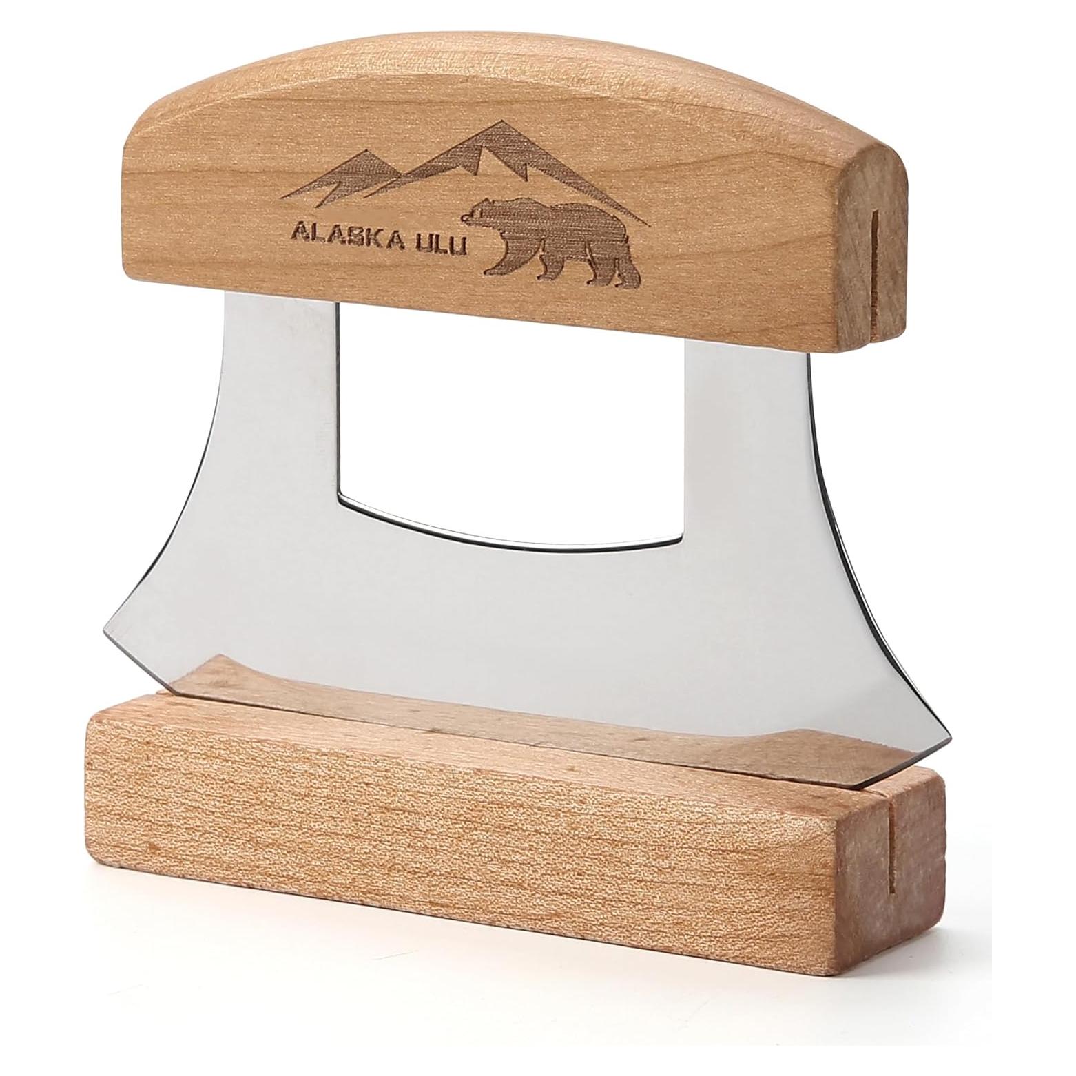 Cuchillo Ulu WiuCYS de Acero Inoxidable con Soporte de Madera