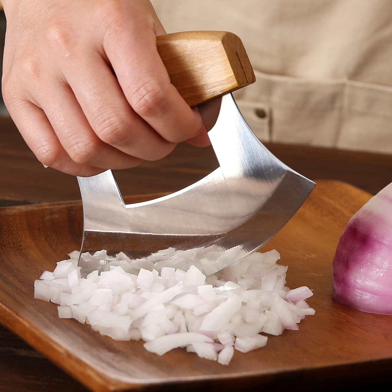 Cuchillo Ulu WiuCYS de Acero Inoxidable con Soporte de Madera