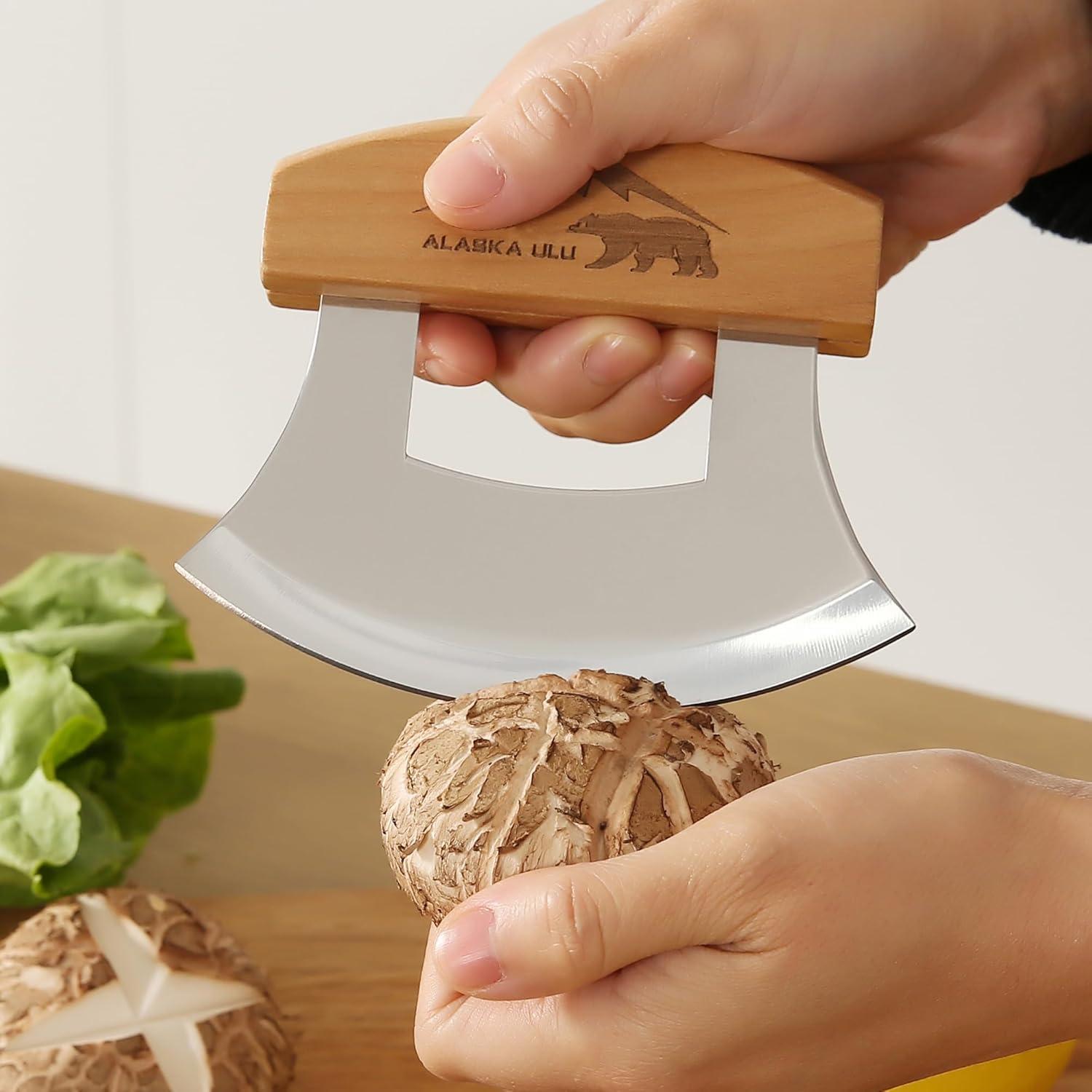 Cuchillo Ulu WiuCYS de Acero Inoxidable con Soporte de Madera