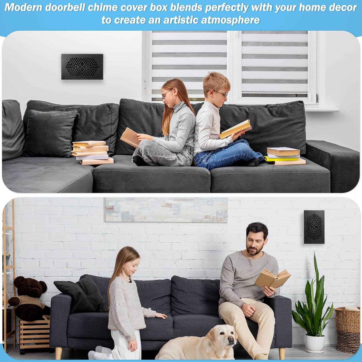 Cubierta de Timbre Saillong de Madera Geométrica Negra 19.69x15.24cm