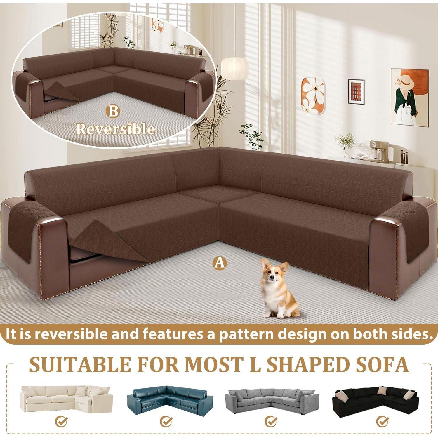 Funda de Sofá Seccional Esquinero ALIECOM Reversible Café Pequeña