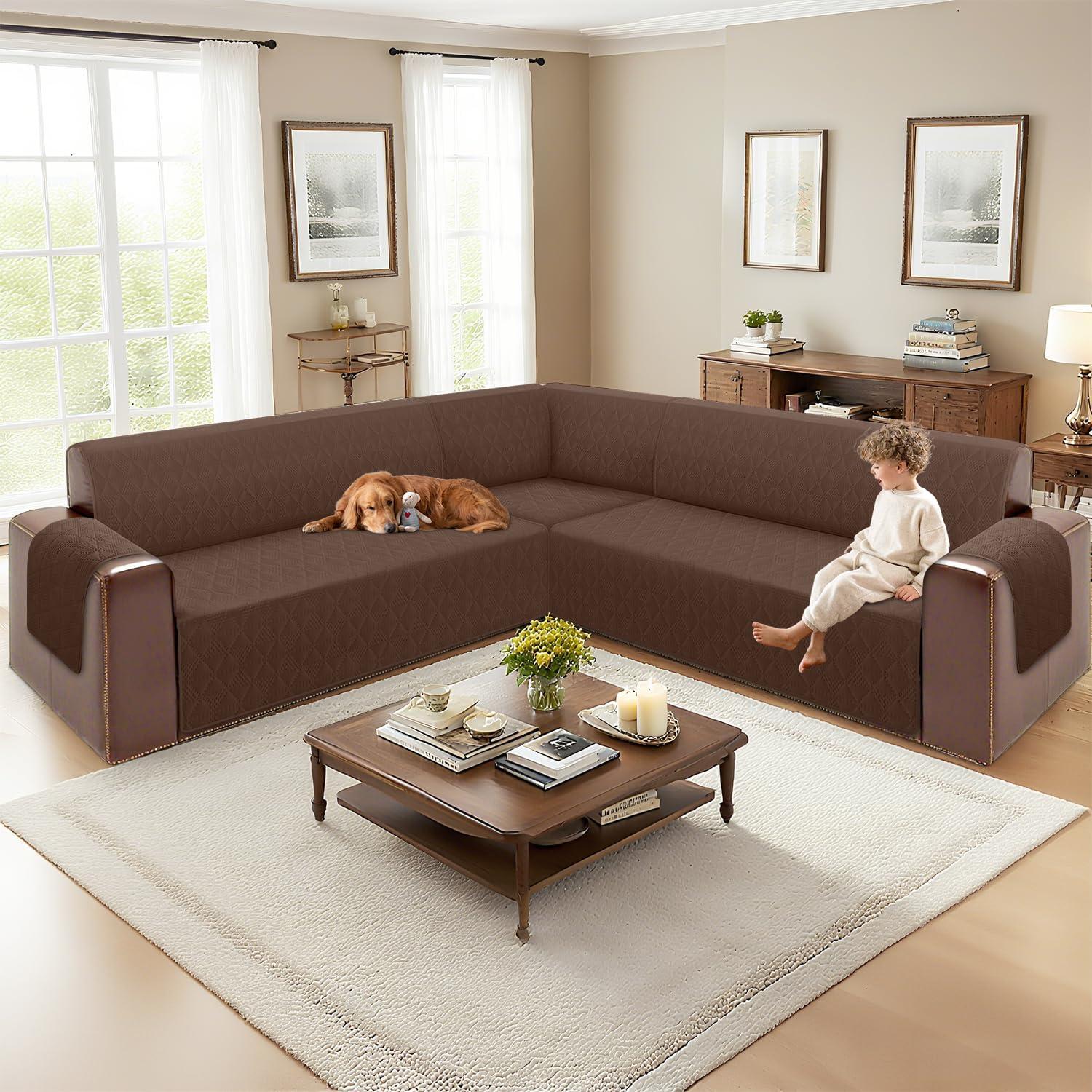 Funda de Sofá Seccional Esquinero ALIECOM Reversible Café Pequeña