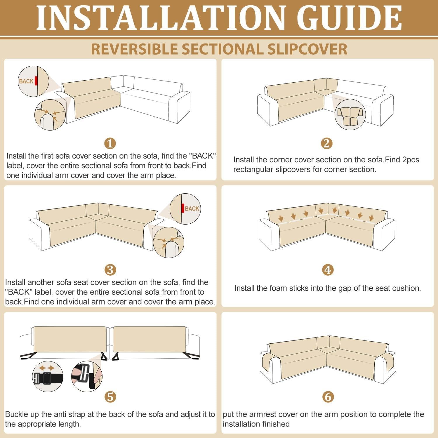 Funda de Sofá Seccional Esquinero ALIECOM Reversible Café Pequeña