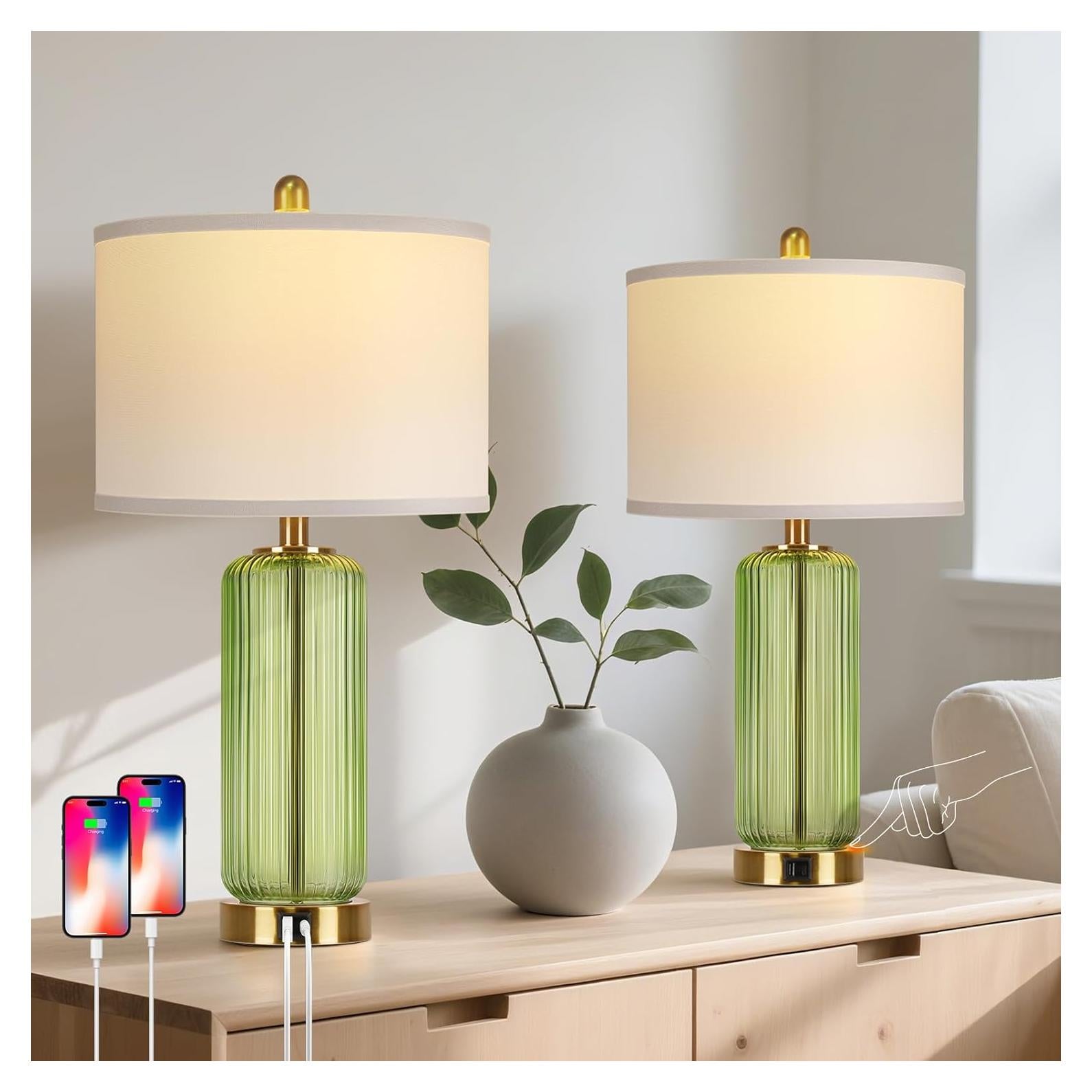 Juego de Lámparas de Mesa WIHTU Verde Regulables 3 Niveles USB