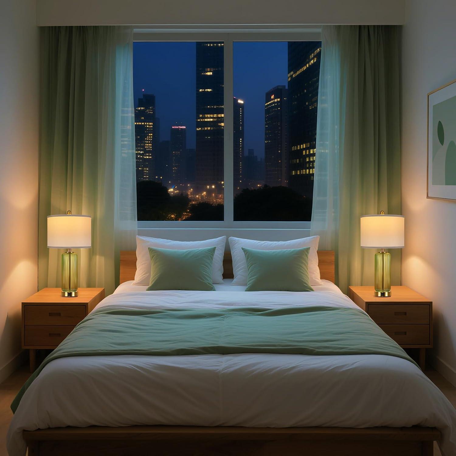 Juego de Lámparas de Mesa WIHTU Verde Regulables 3 Niveles USB