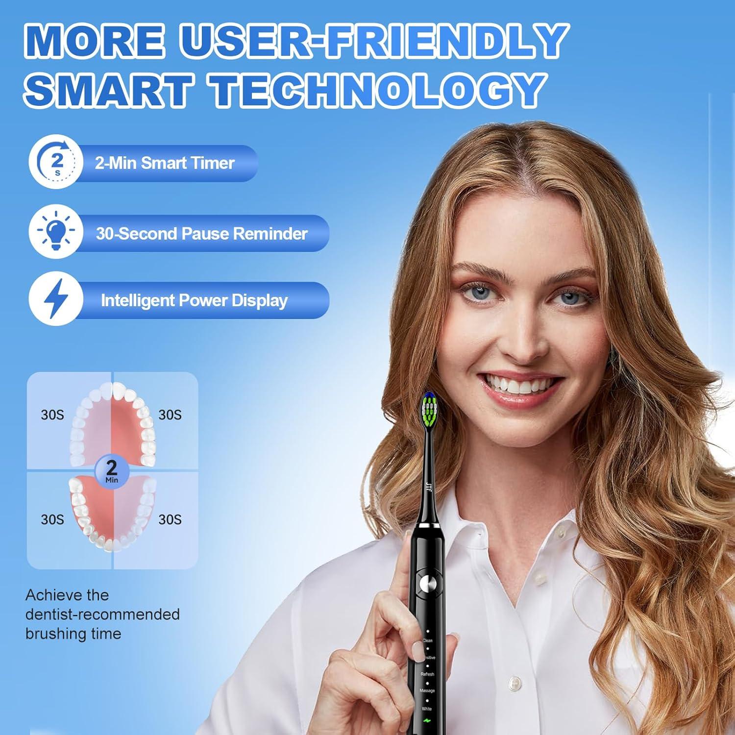 Cepillo de dientes eléctrico JTF P200 negro con 6 cabezales