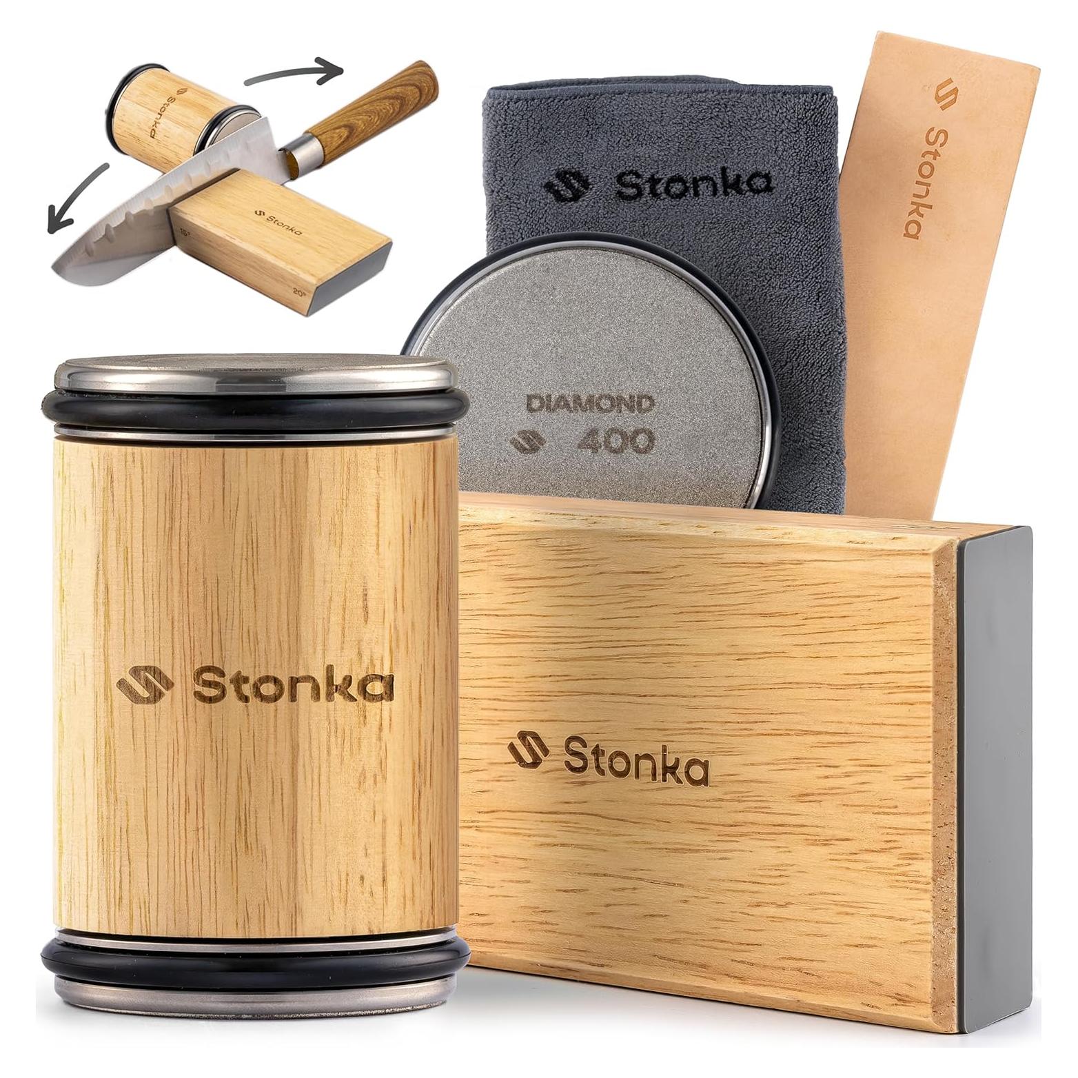 Afilador de Cuchillos Rodante Stonka de Roble con Ruedas de Diamante 400/1000