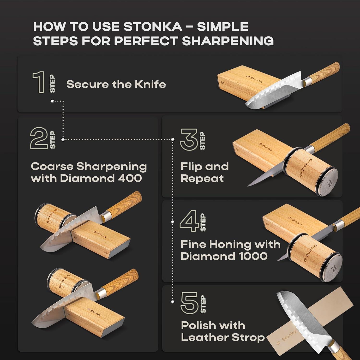 Afilador de Cuchillos Rodante Stonka de Roble con Ruedas de Diamante 400/1000