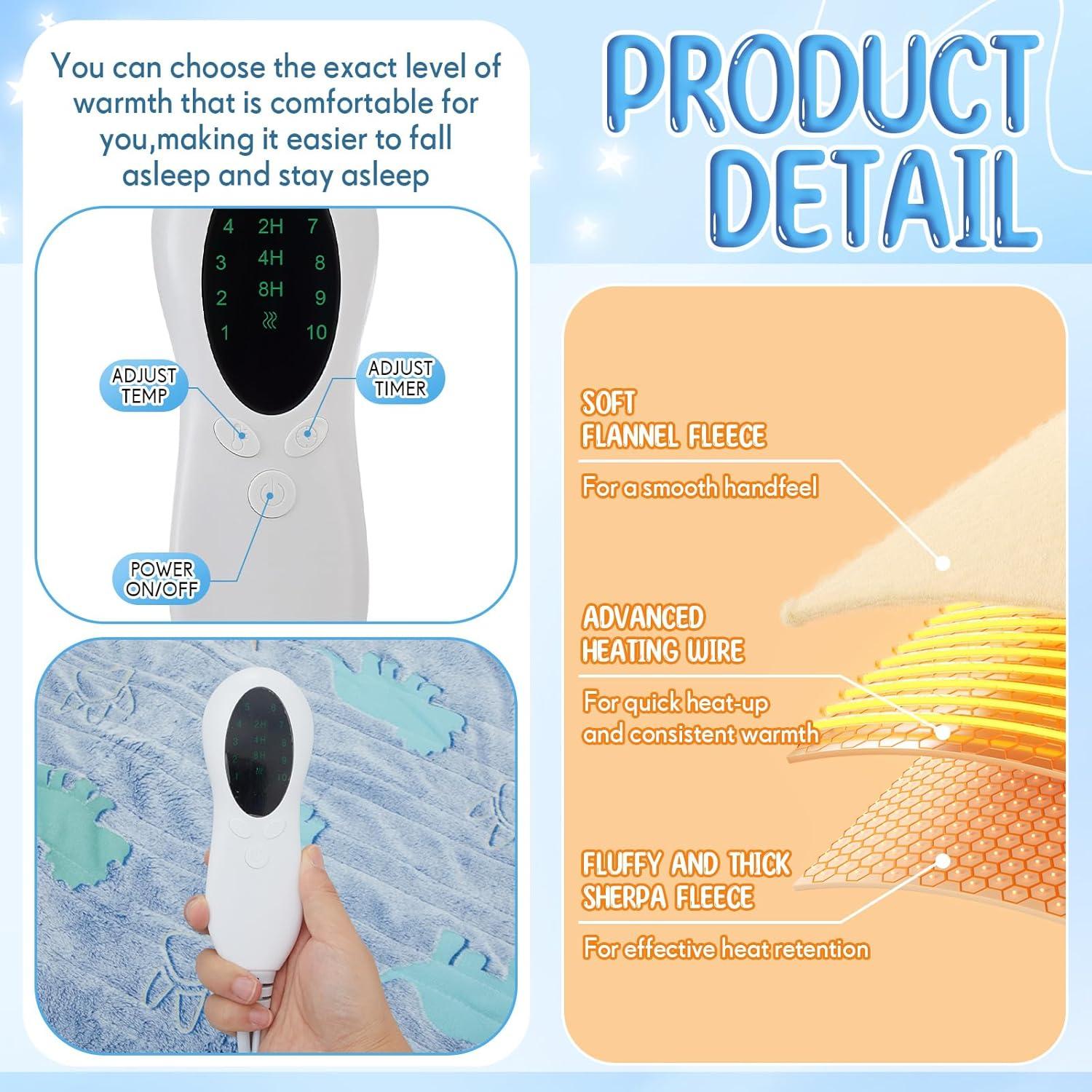 Manta Térmica Eléctrica Rossesay Dinosaurio Azul 127x152cm