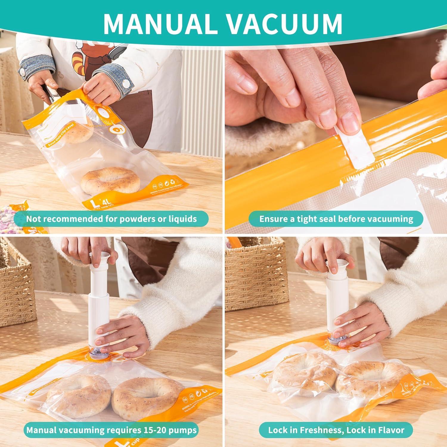 Kit de Sellador al Vacío 15pcs - Bomba Manual + 10 Bolsas + Clips