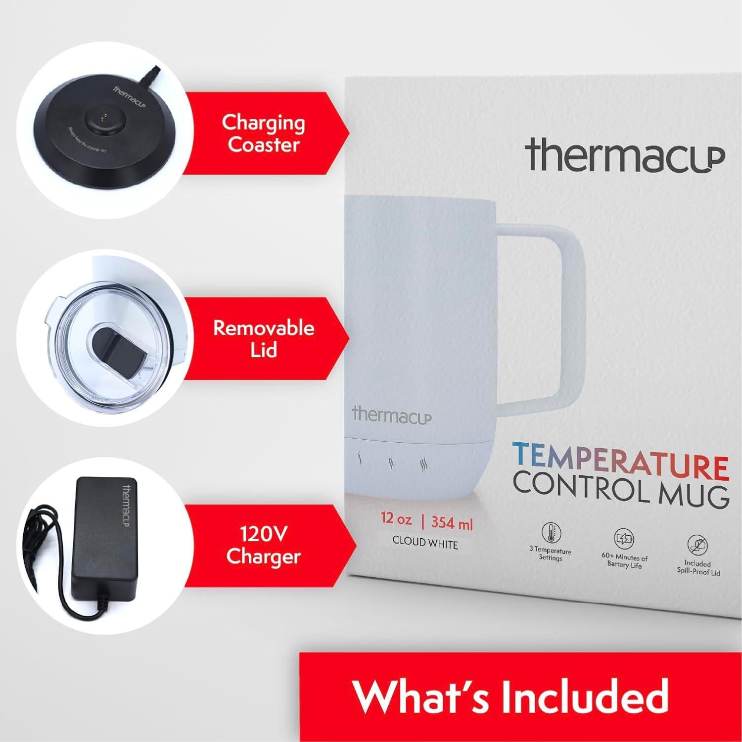 Taza Eléctrica Inteligente Thermacup 355 ml Blanco Nube