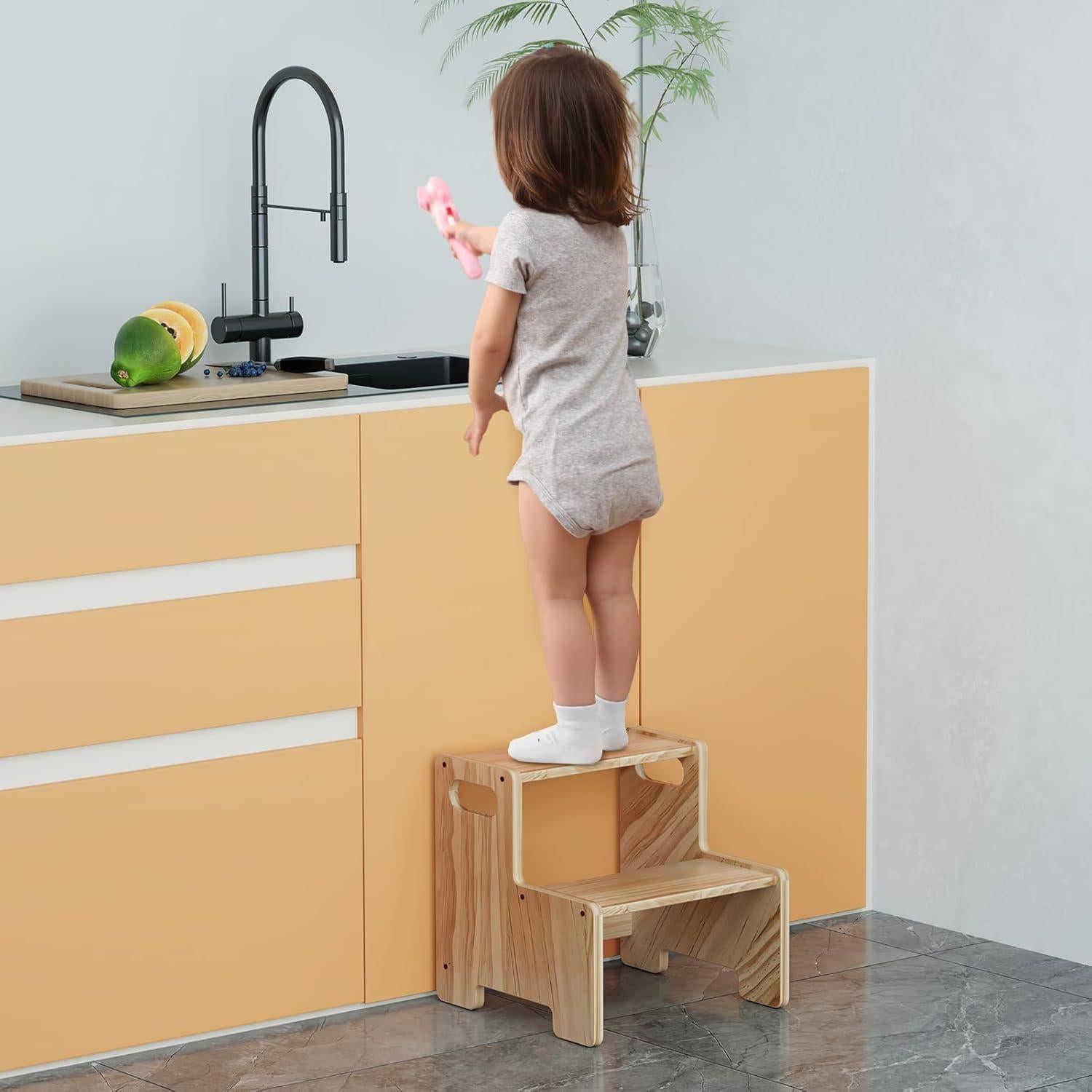 Escalera de Madera Wiifo de 2 Pasos para Niños - Soporta 136 kg
