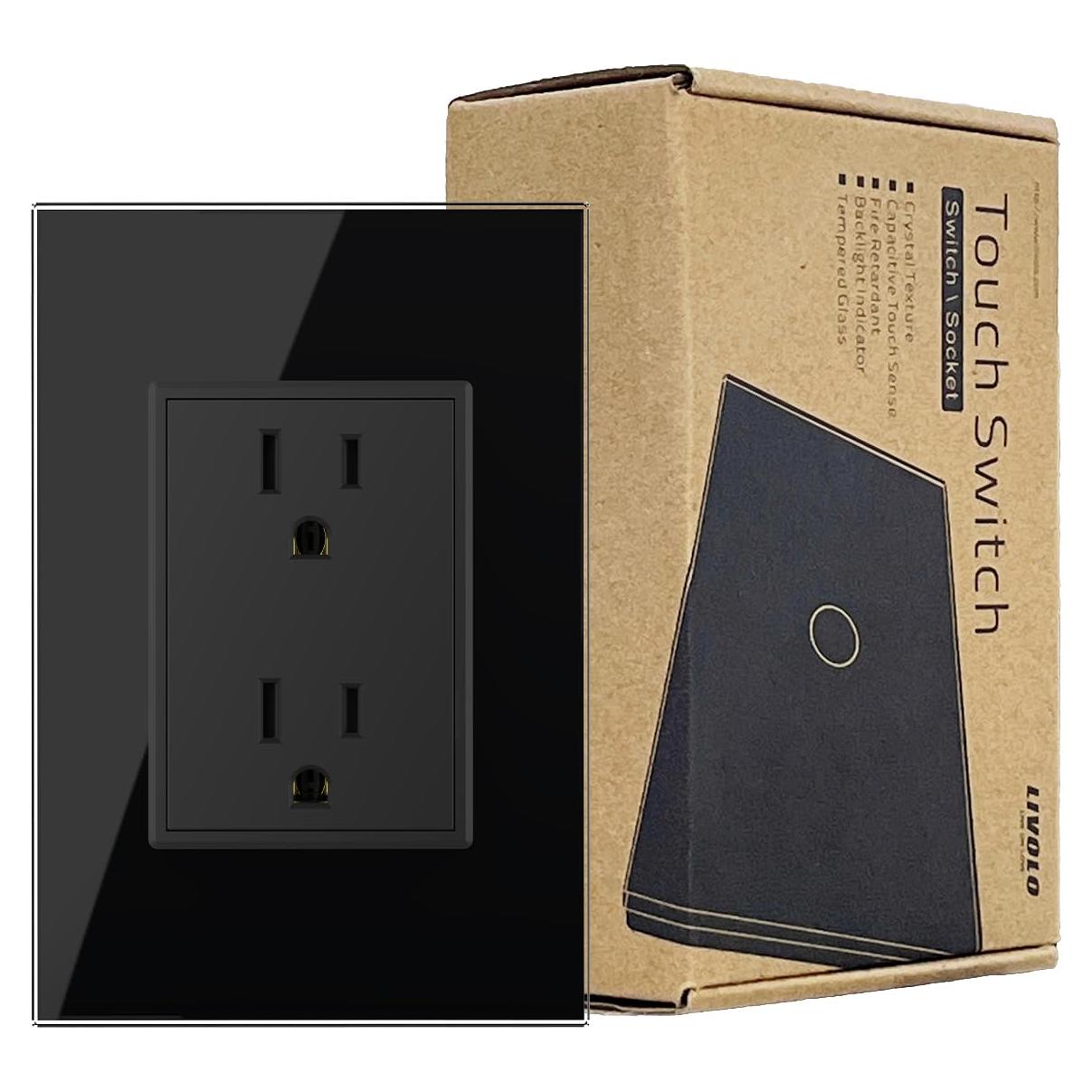 Toma Dúplex Eléctrica LIVOLO Negra 15A Vidrio Templado