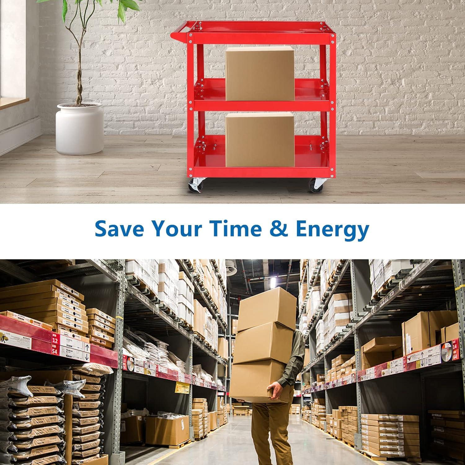 Carro de Herramientas Rodante TUFFIOM 3 Estantes Acero 150 kg Rojo