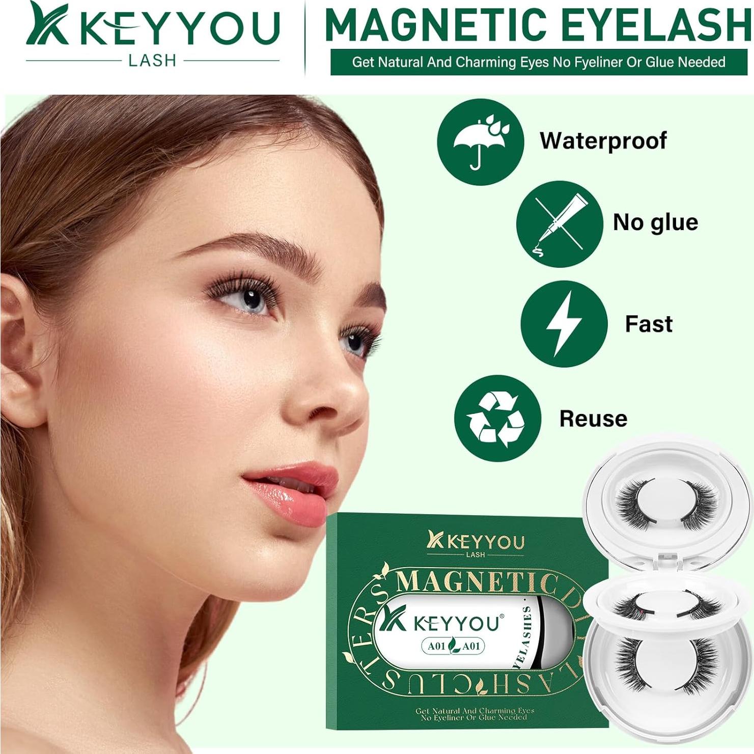 Pestañas Magnéticas Reutilizables KEYYOU 3D 2 Pares con Aplicador