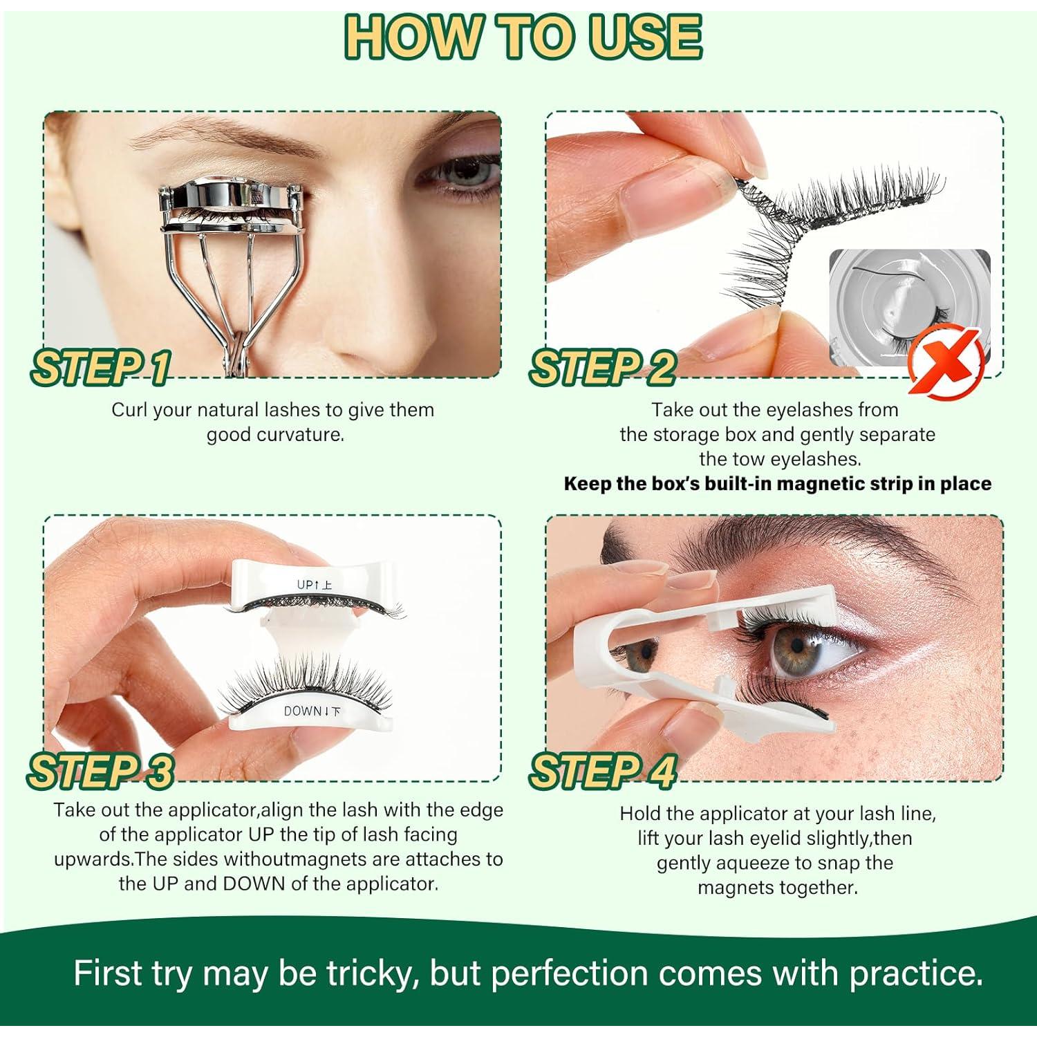 Pestañas Magnéticas Reutilizables KEYYOU 3D 2 Pares con Aplicador