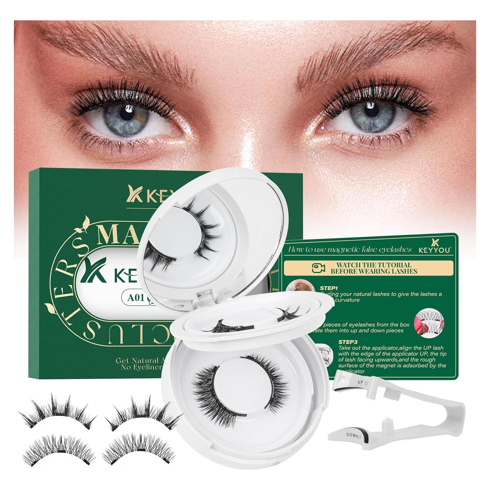 Pestañas Magnéticas Reutilizables KEYYOU 2 Pares con Aplicador