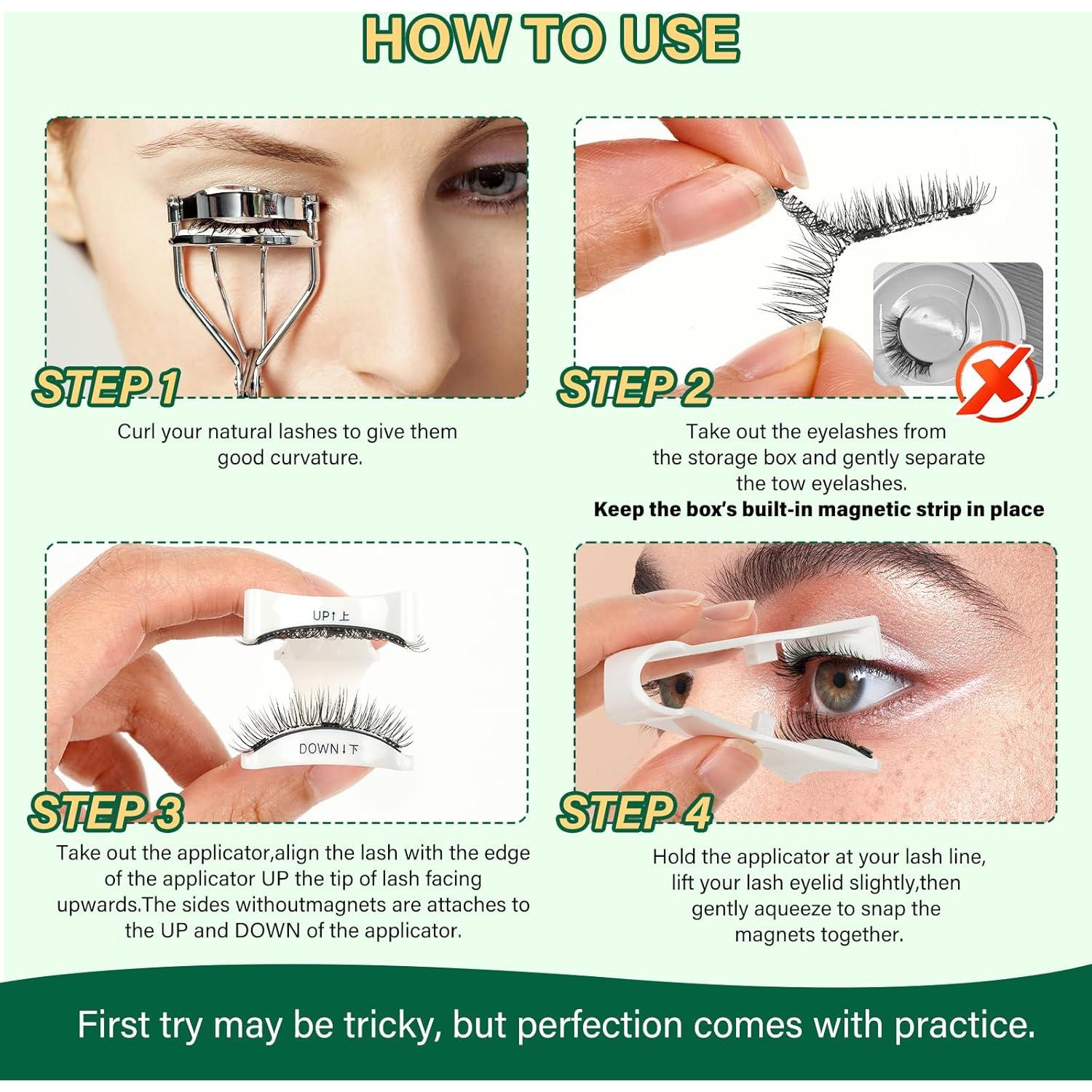 Pestañas Magnéticas Reutilizables KEYYOU 2 Pares con Aplicador