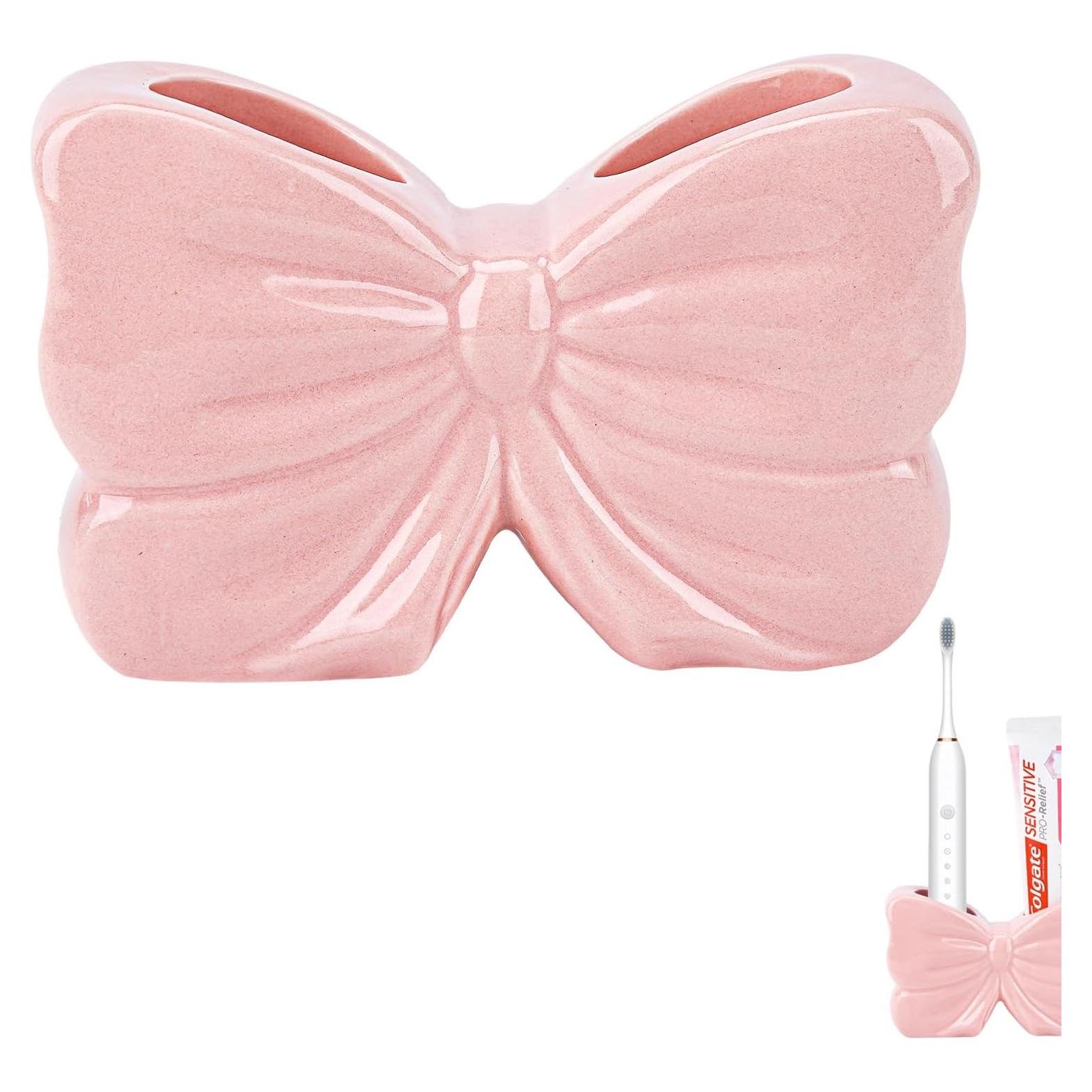Soporte de Cepillo de Dientes Cerámica Biiange Rosa Lazo