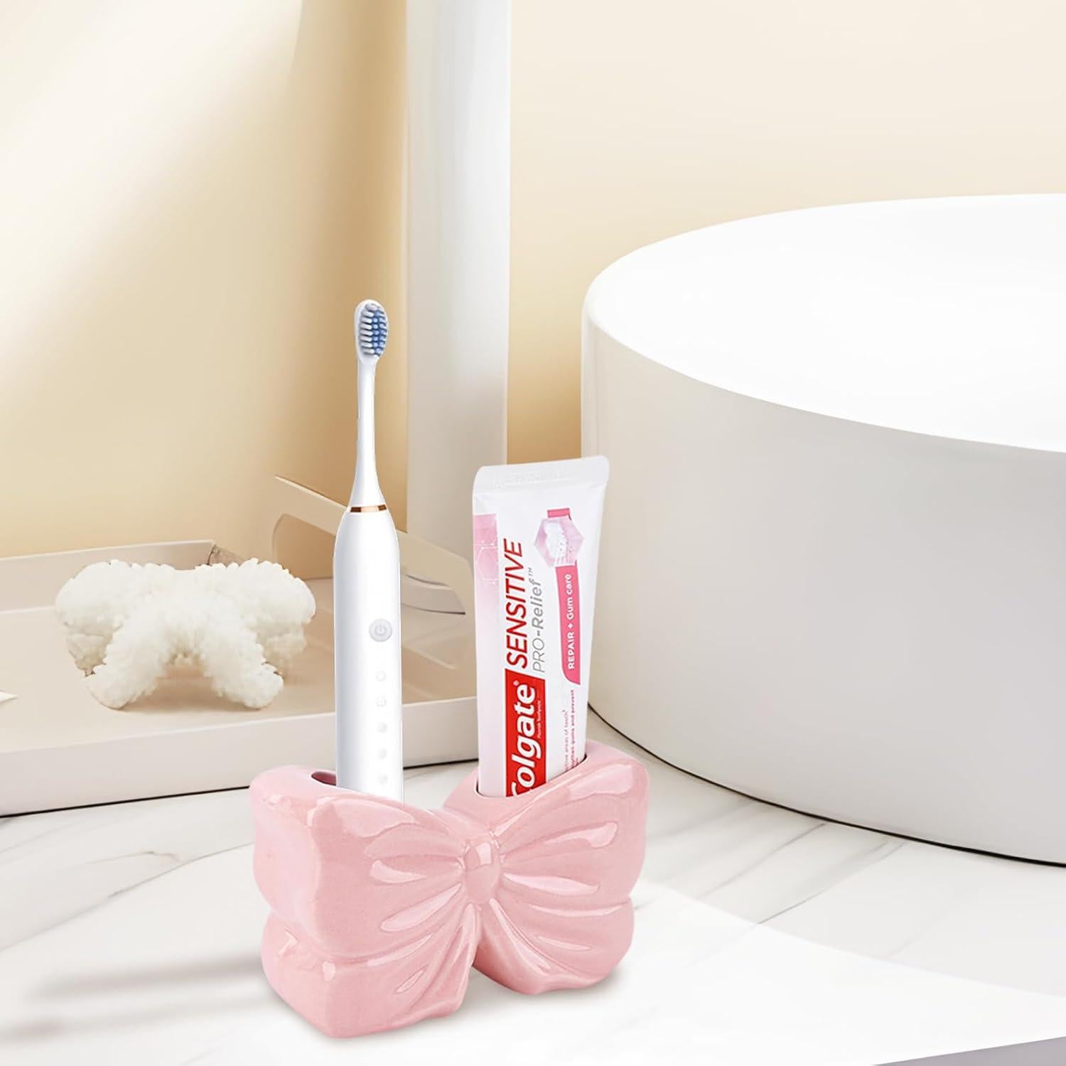 Soporte de Cepillo de Dientes Cerámica Biiange Rosa Lazo