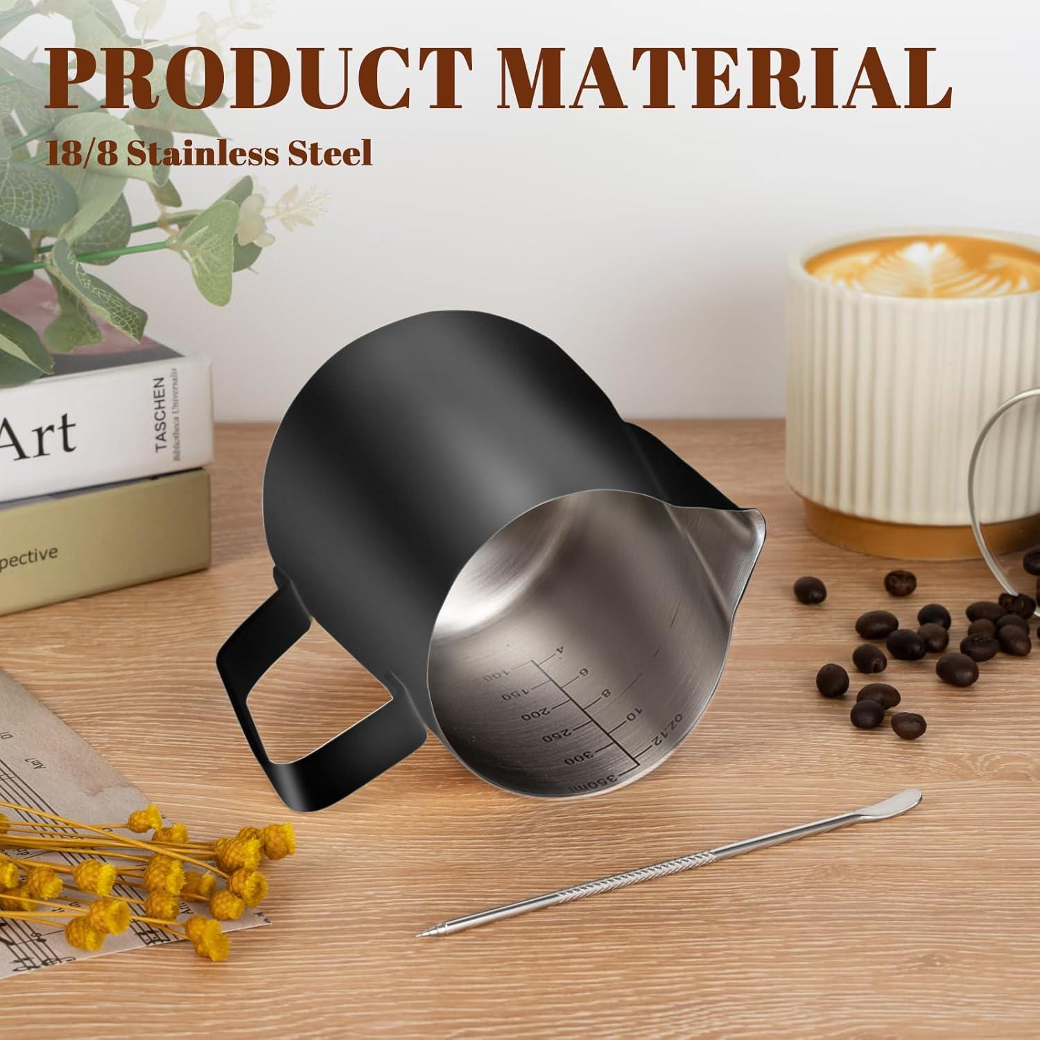 Jarra Espumadora de Leche Amrules 12oz Acero Inoxidable Negro