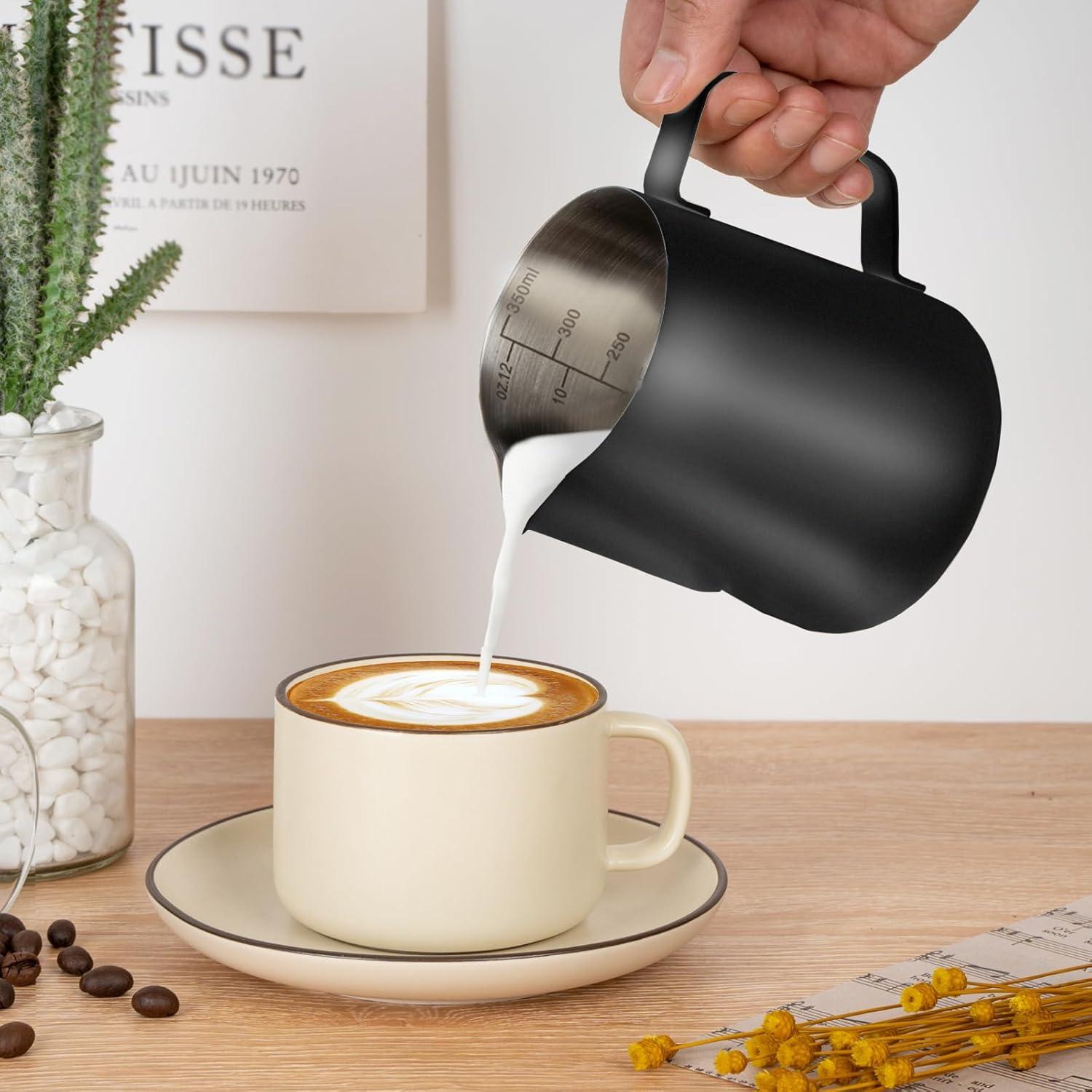 Jarra Espumadora de Leche Amrules 12oz Acero Inoxidable Negro