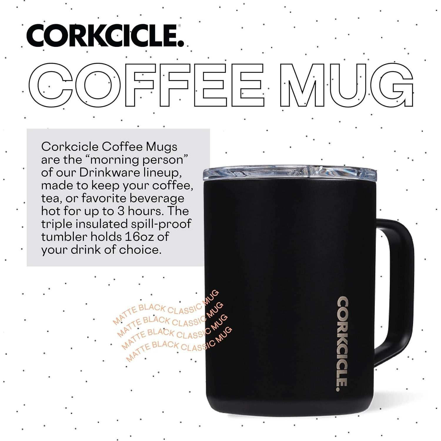 Taza de Café Corkcicle Clásica 16 oz Acero Inoxidable Negro