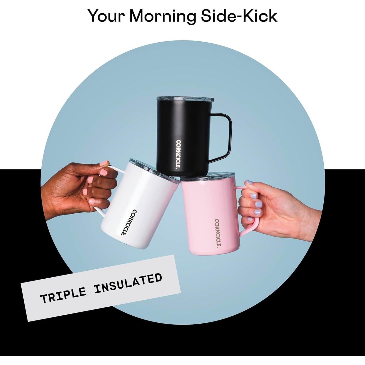 Taza de Café Corkcicle Clásica 16 oz Acero Inoxidable Negro