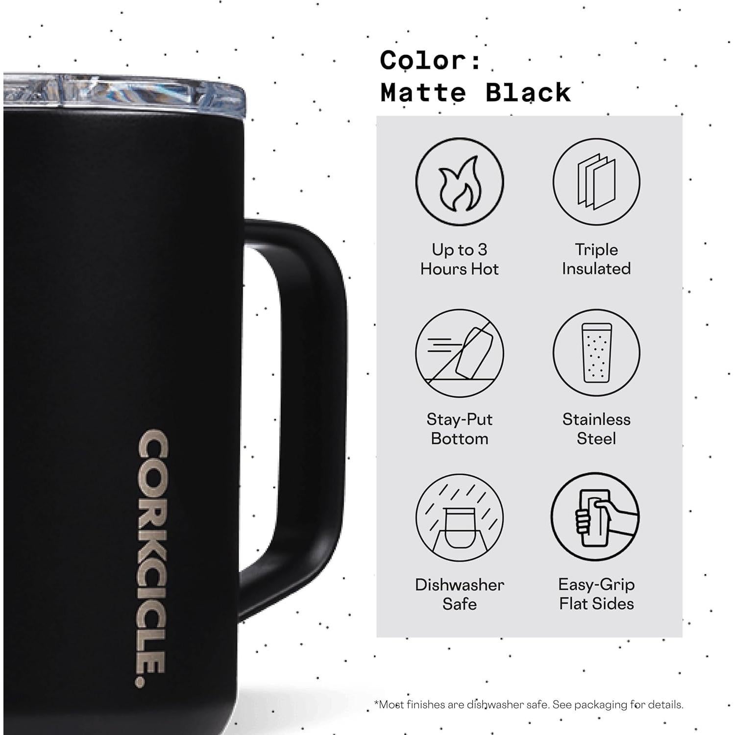 Taza de Café Corkcicle Clásica 16 oz Acero Inoxidable Negro