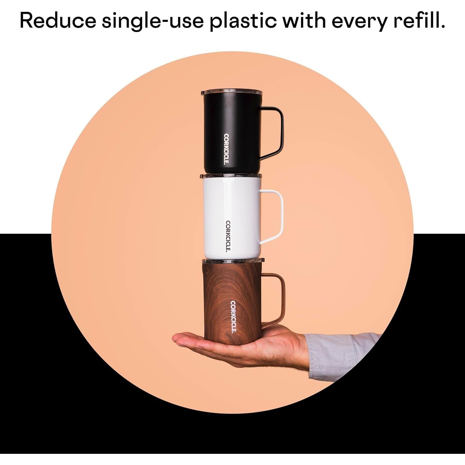 Taza de Café Corkcicle Clásica 16 oz Acero Inoxidable Negro