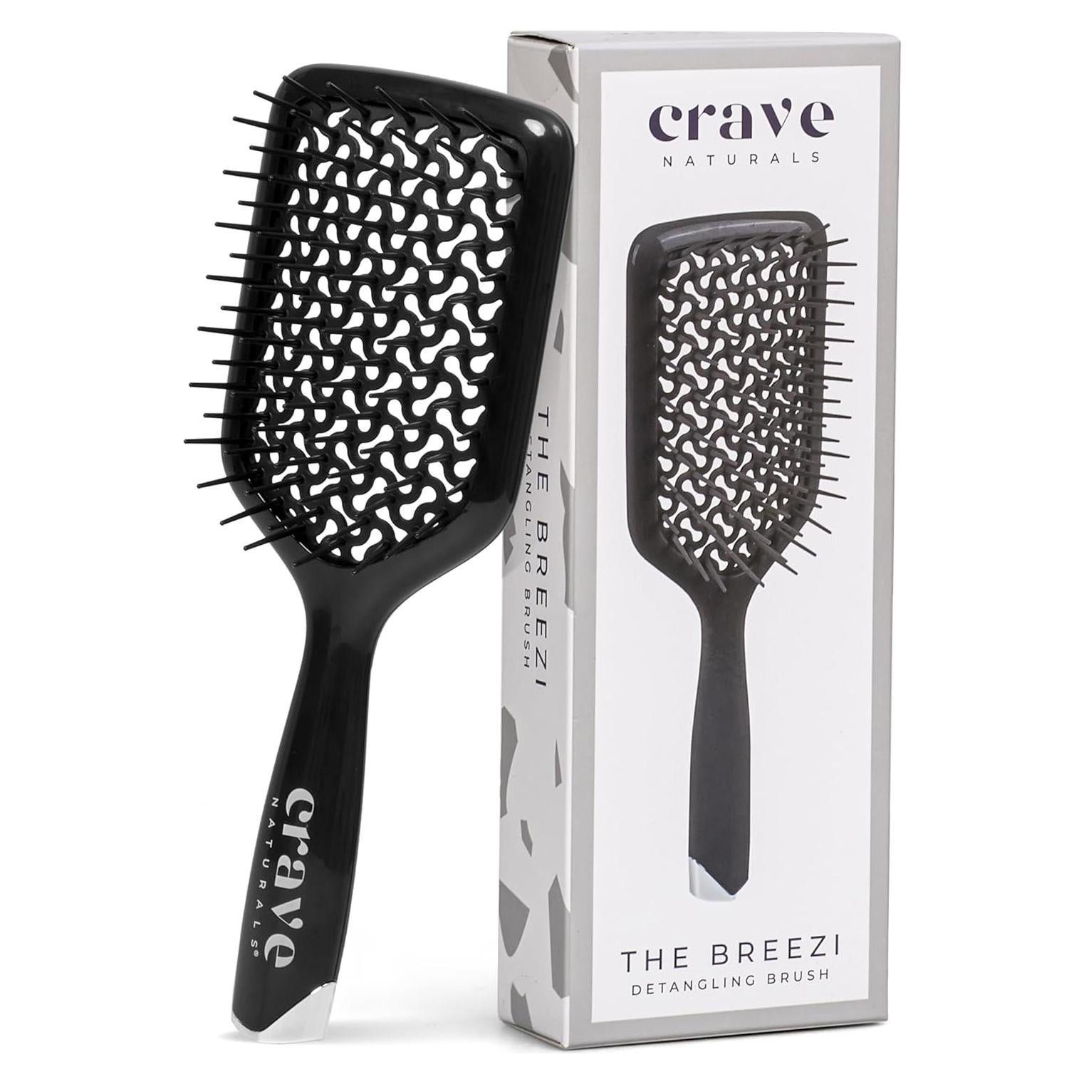 Cepillo Desenredante Crave Naturals Negro - Para Cabello Húmedo y Seco