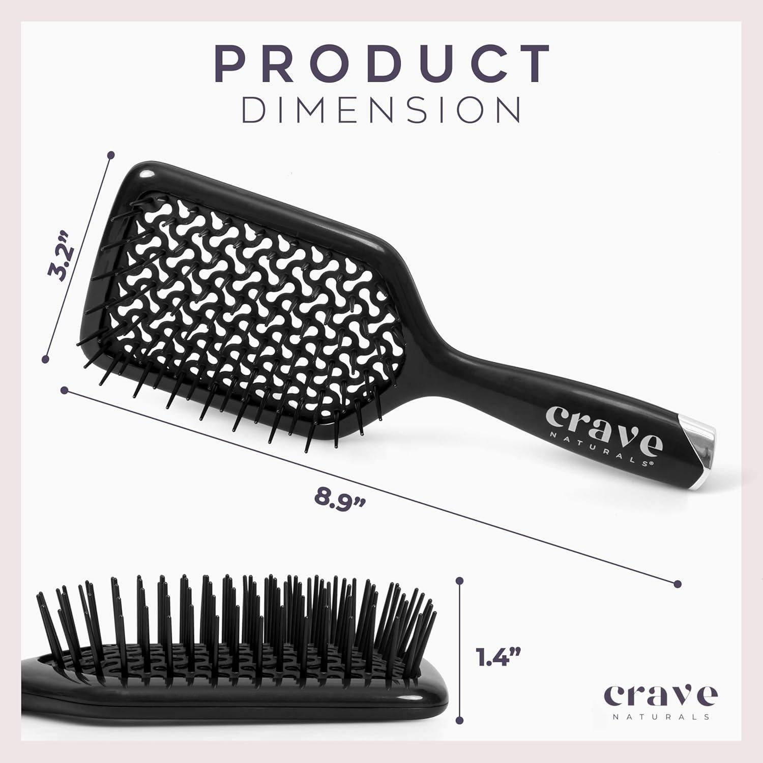 Cepillo Desenredante Crave Naturals Negro - Para Cabello Húmedo y Seco