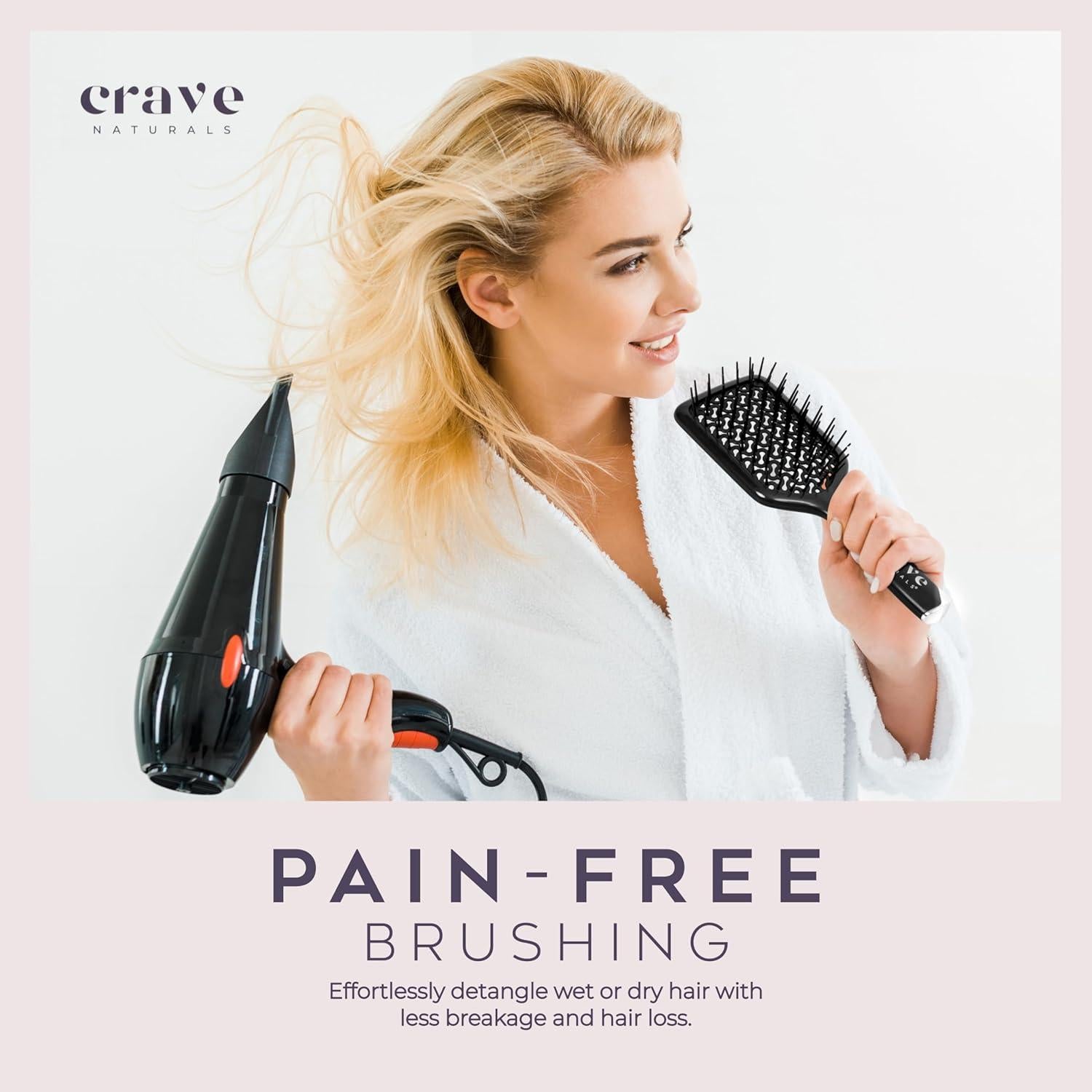 Cepillo Desenredante Crave Naturals Negro - Para Cabello Húmedo y Seco