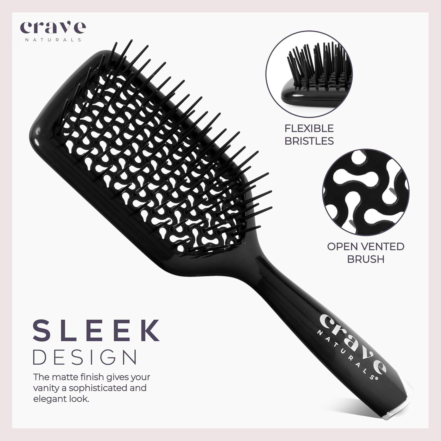 Cepillo Desenredante Crave Naturals Negro - Para Cabello Húmedo y Seco